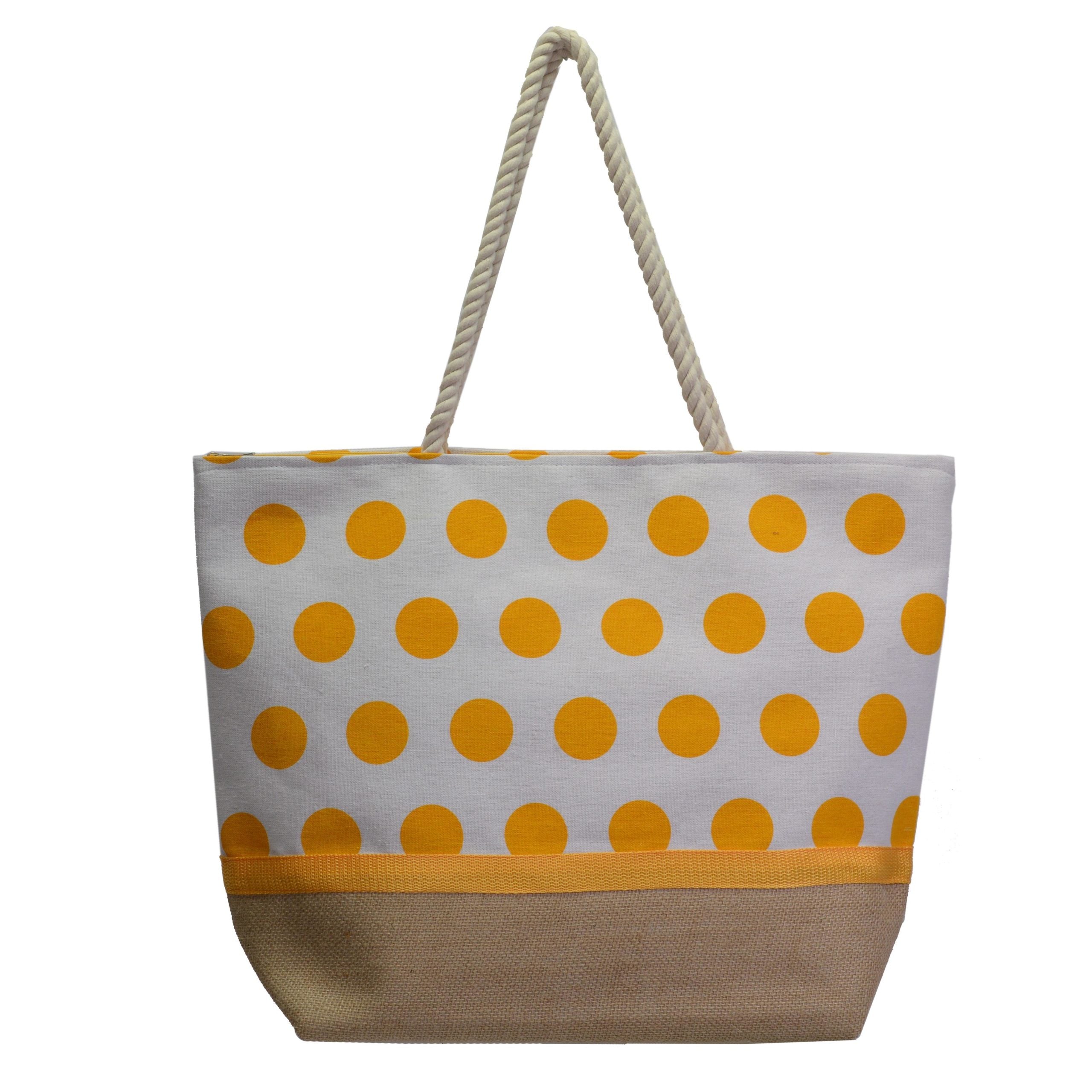Borsa Juta Bianco Pallini Gialli 52X16X38 Cm