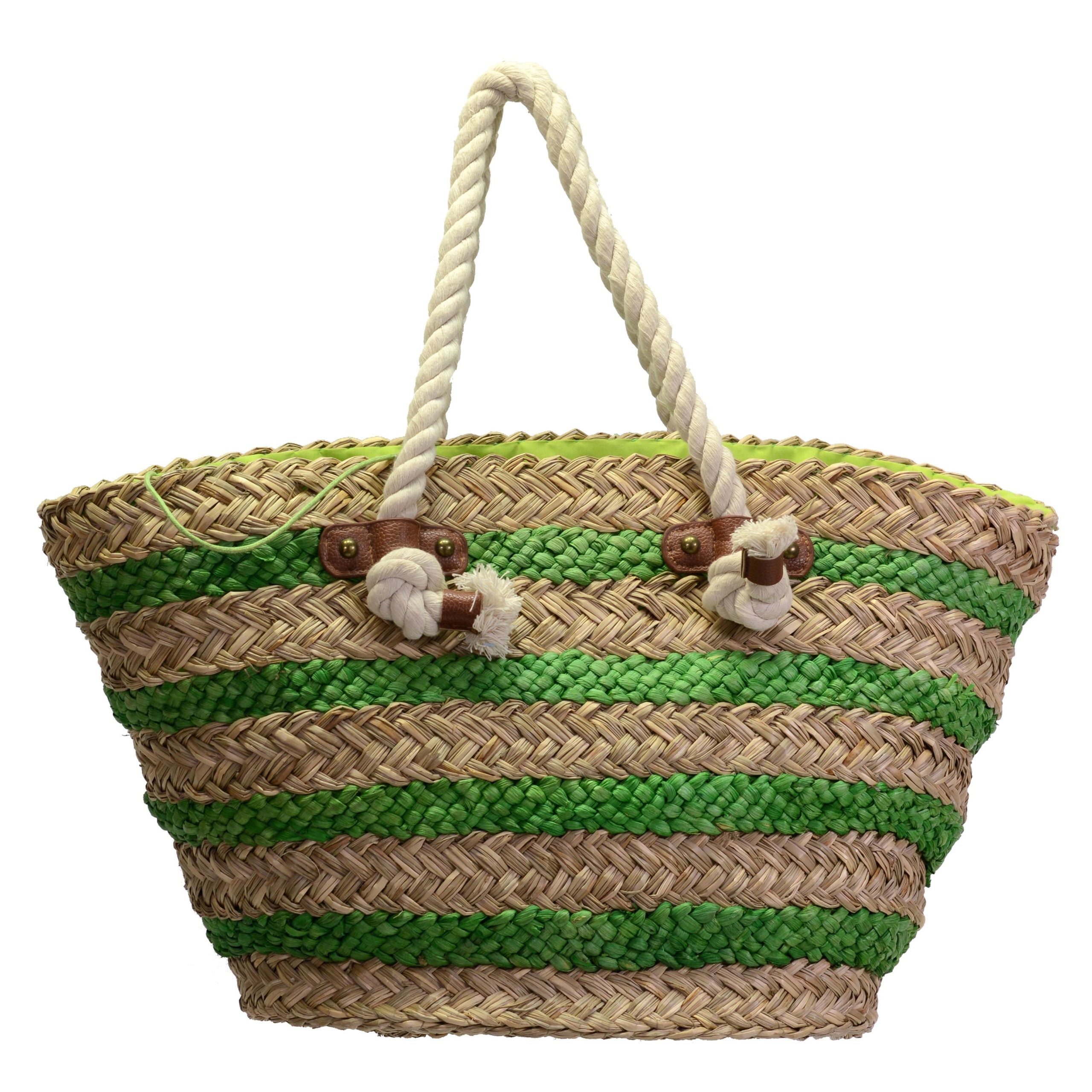 Borsa Paglia Naturale Righe Verdi 50X19X30 Cm