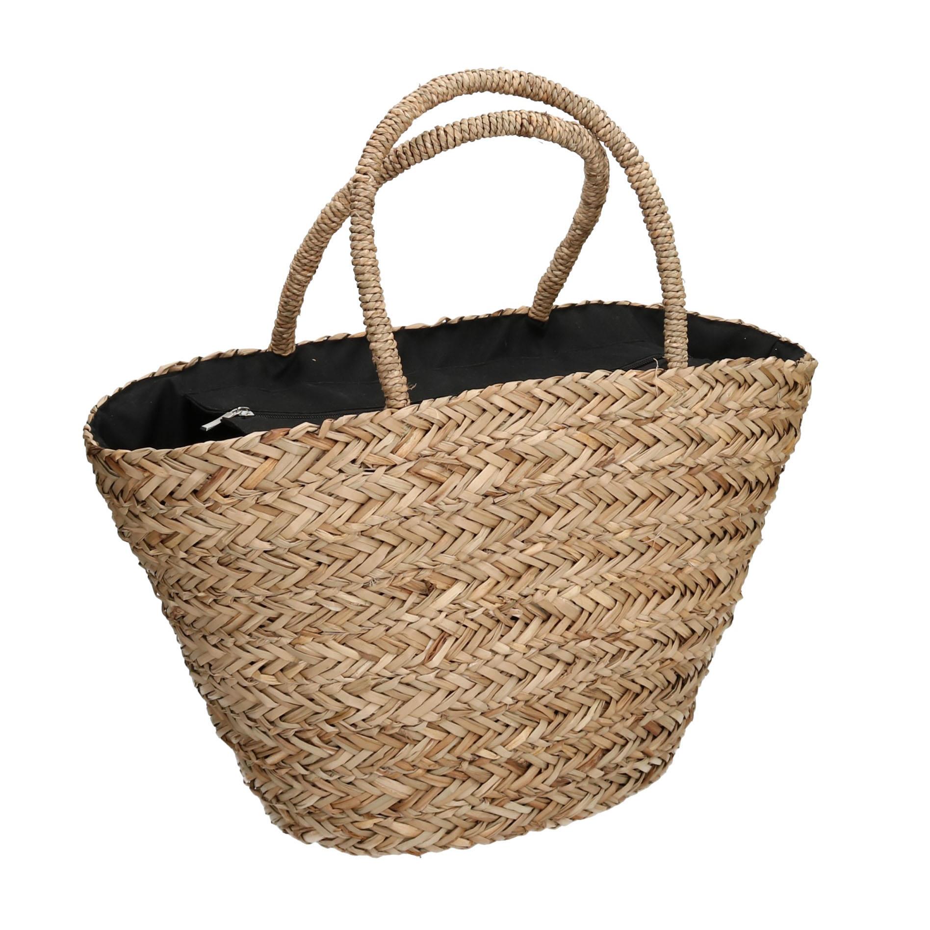 Borsa Paglia Naturale Interno Nero 48X23X50 Cm