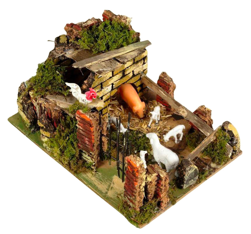 Recinto Con Pecore decorativo natalizio Rossi Rosa 20 x 14 x 9,5 cm per presepe artigianale - DeMatteis.it