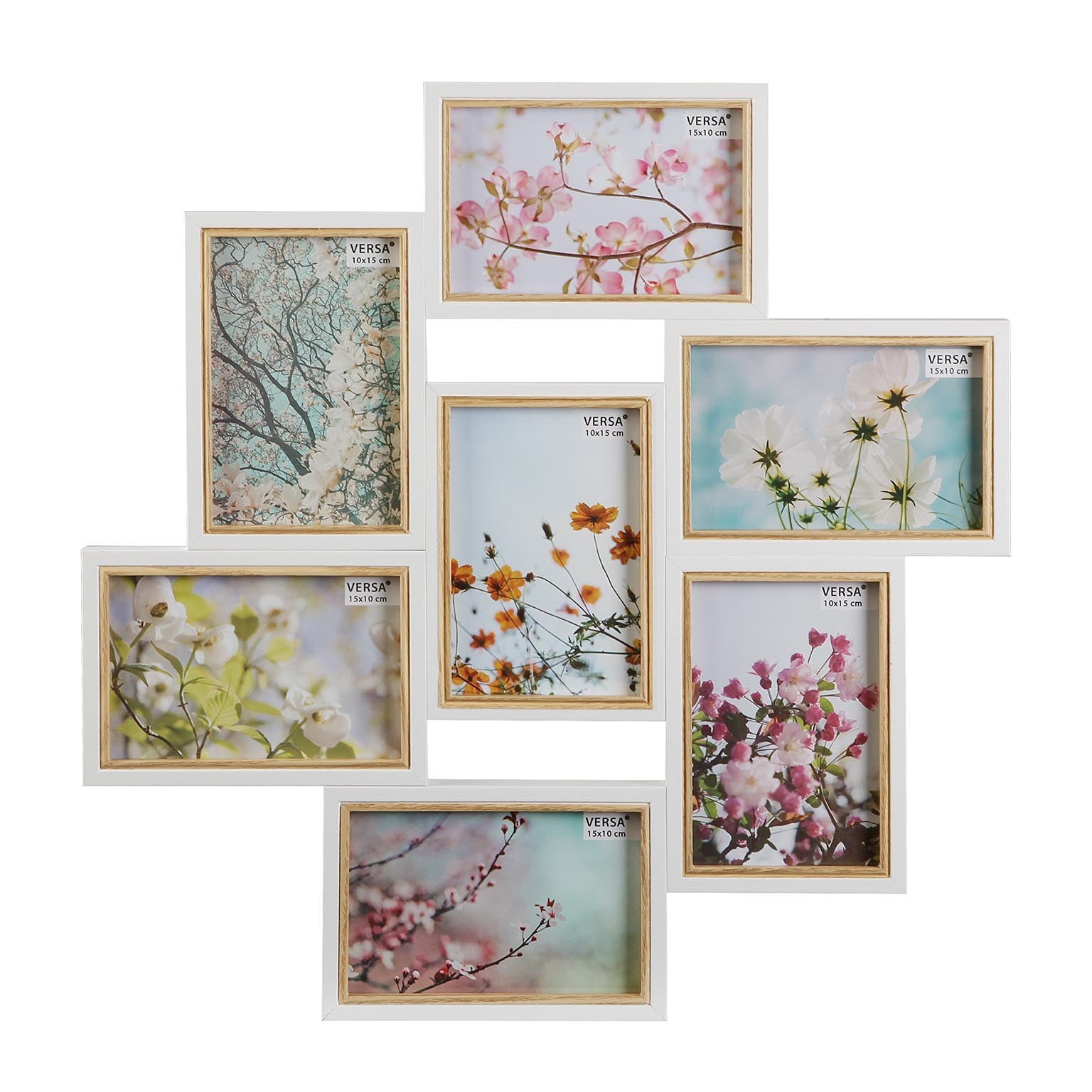 Portafoto Multiplo Sette Posti Legno Bianco