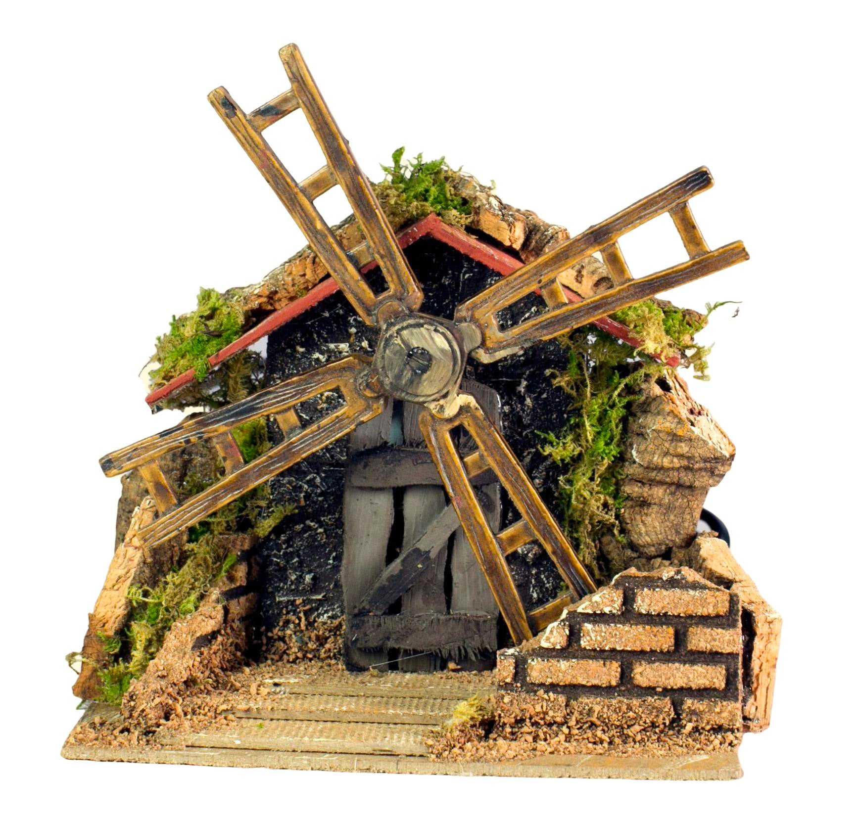 Mulino A Vento Funzionante decorativo con pale rotanti 15x10x14 cm per presepe artigianale Rossi Rosa - DeMatteis.it