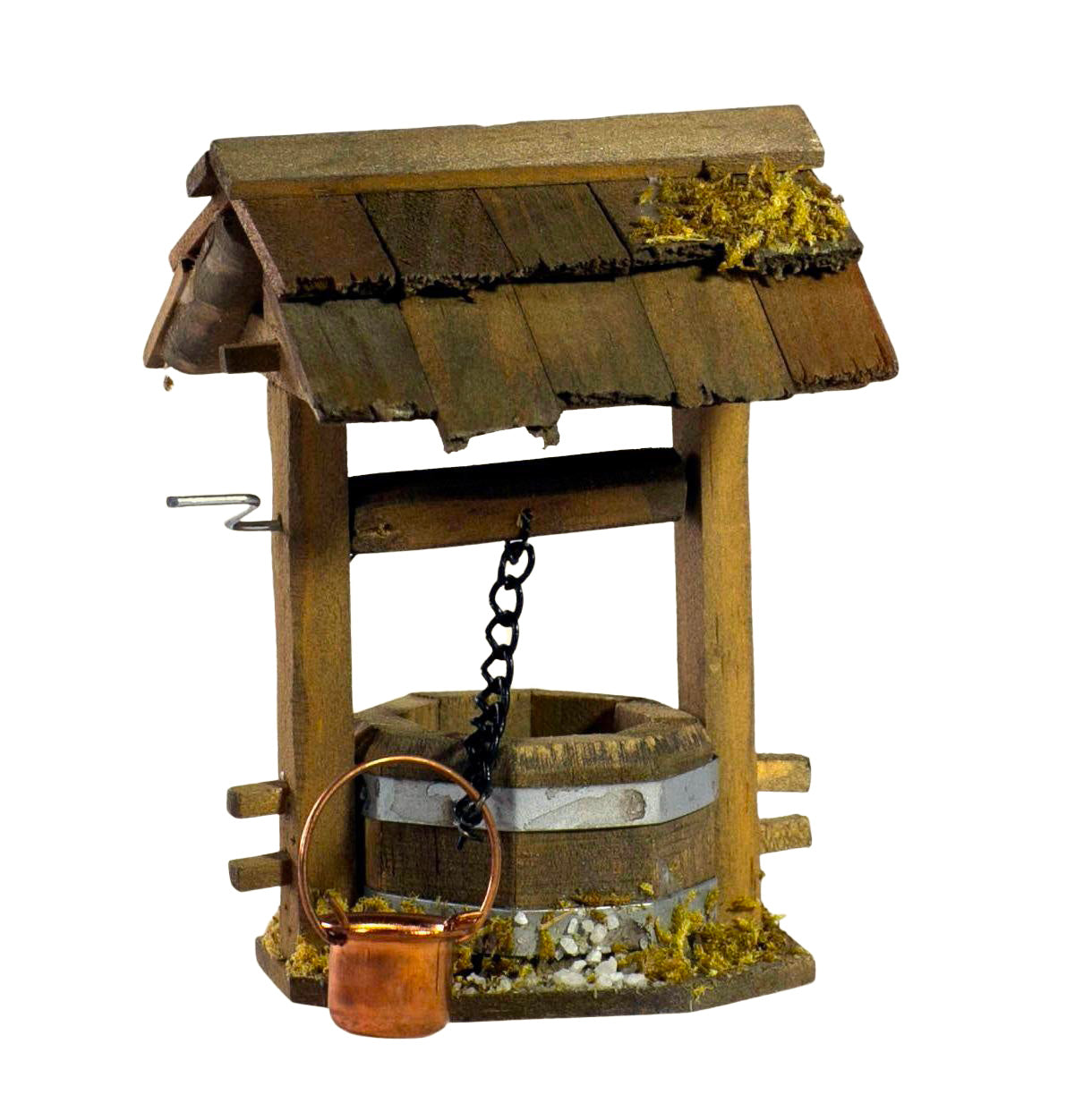 Pozzo Legno Presepe artigianale in legno con tetto, carrucola e secchio per scenografie natalizie - DeMatteis.it