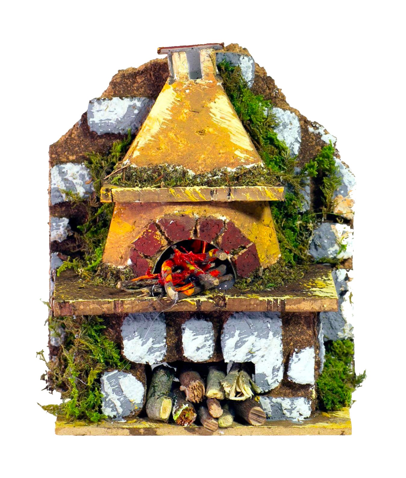 Forno Effetto Fiamma miniatura per presepe 10x6x13 cm con dettagli realistici Rossi Rosa - DeMatteis.it