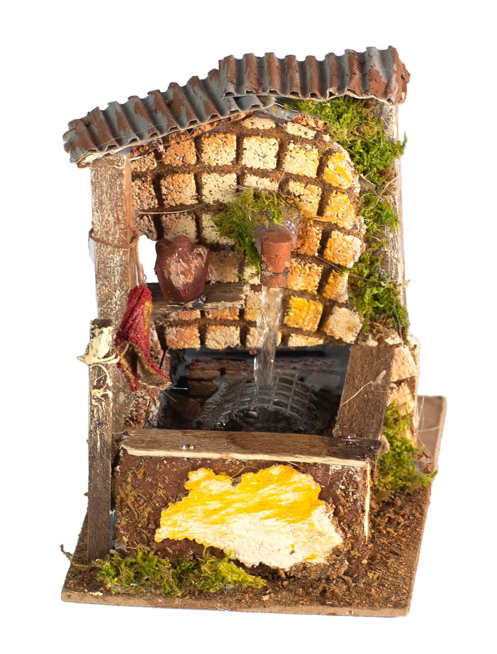 Fontana presepe con pompa elettrica 10x13x13 cm per scenografia natalizia artigianale - DeMatteis.it