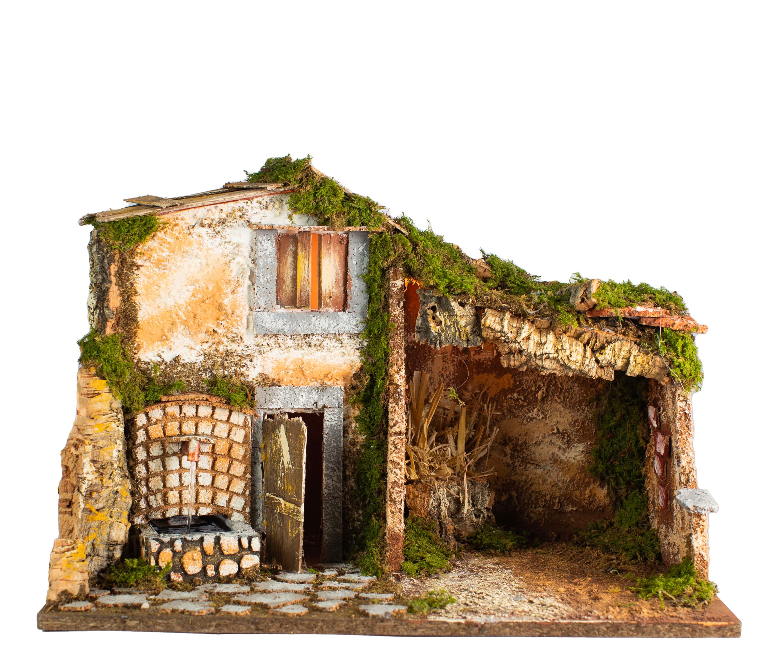 Capanna Presepe 45x30x31 cm con fontana e luci funzionanti per allestimento natalizio - DeMatteis.it