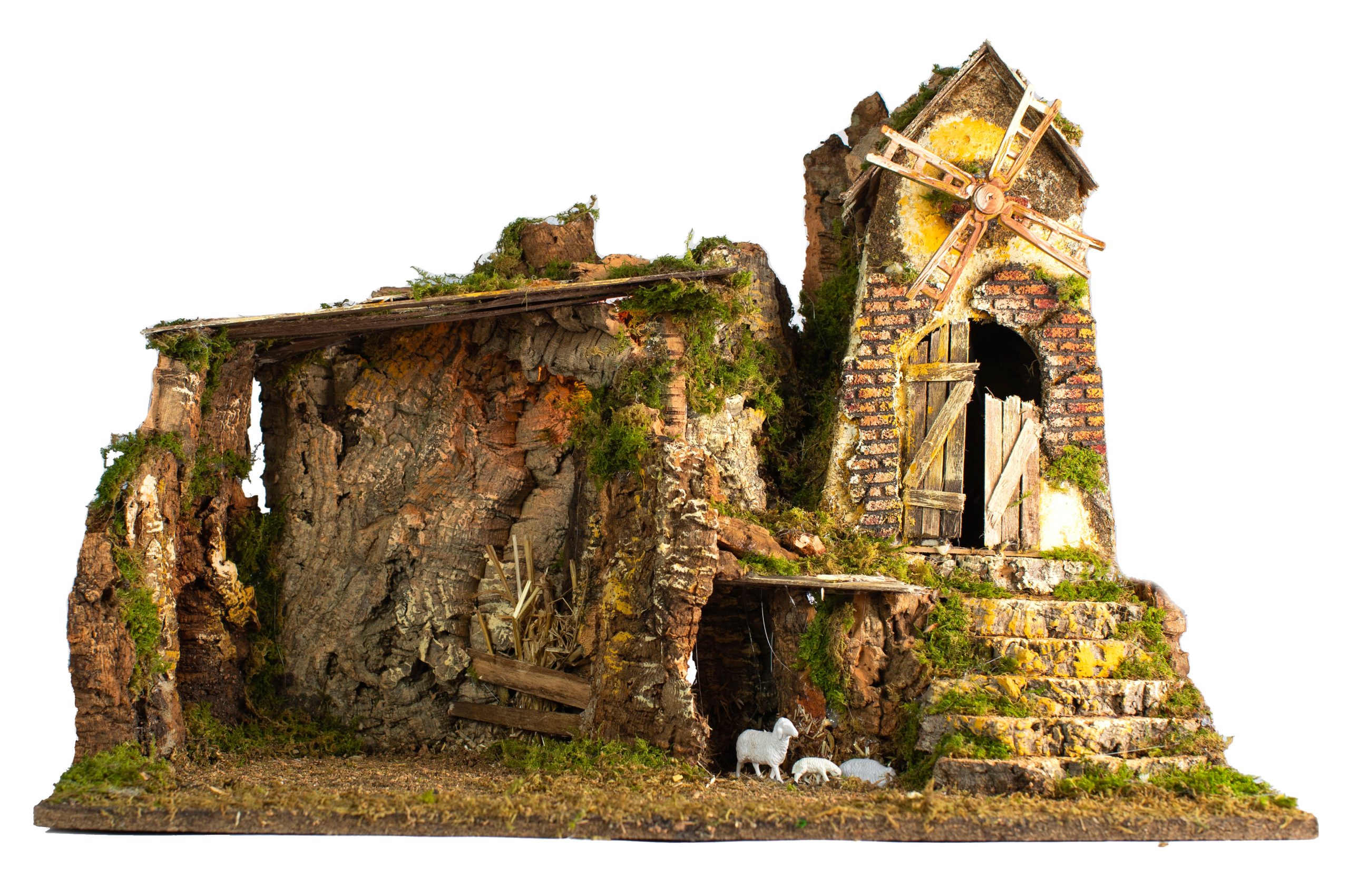 Capanna Presepe con Mulino a Vento 60x34x44 cm decorazione natalizia artigianale italiana - DeMatteis.it