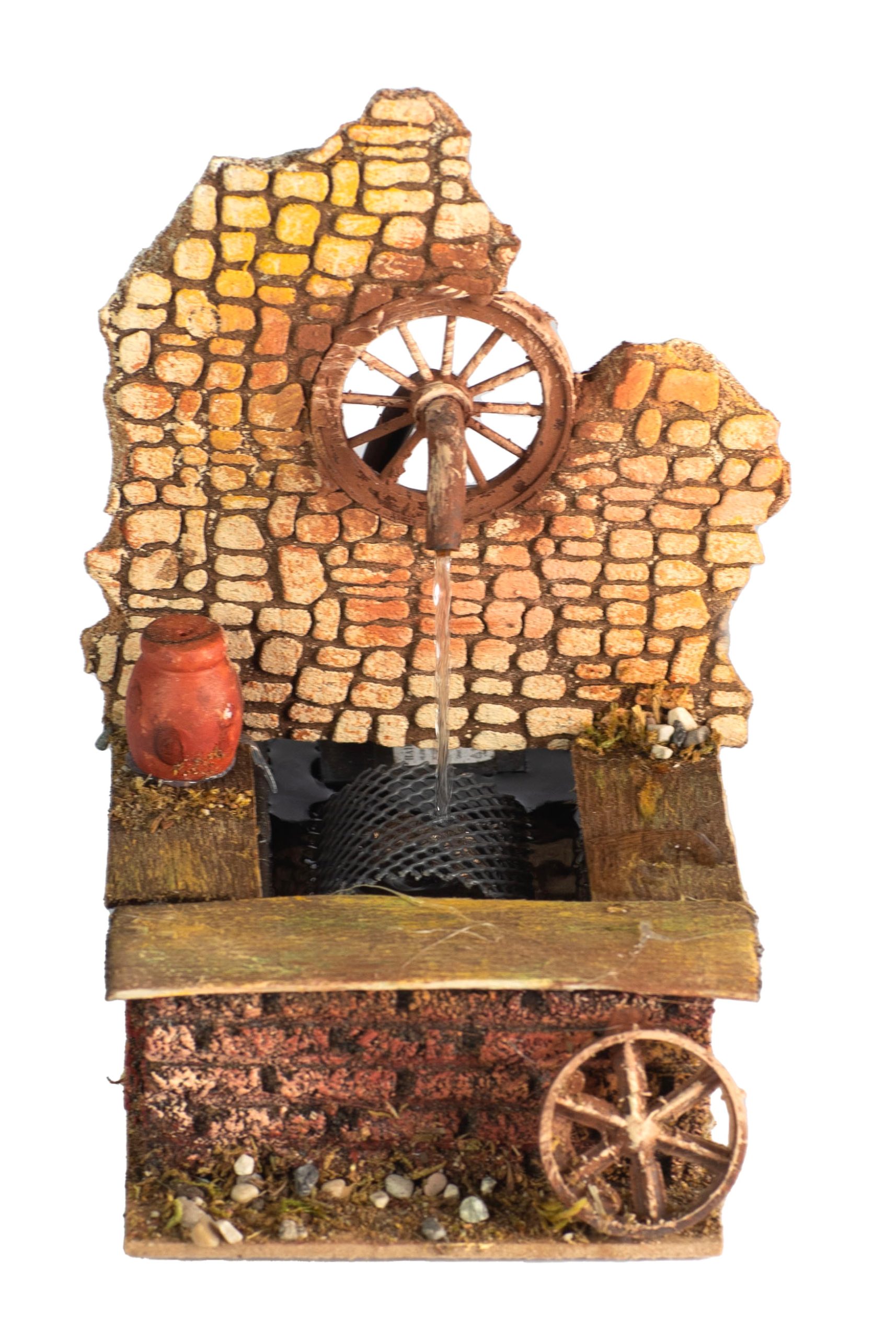 Fontana Presepe Con Pompa 10x15x17 cm accessorio scenografico con ruota ad acqua per presepi tradizionali - DeMatteis.it