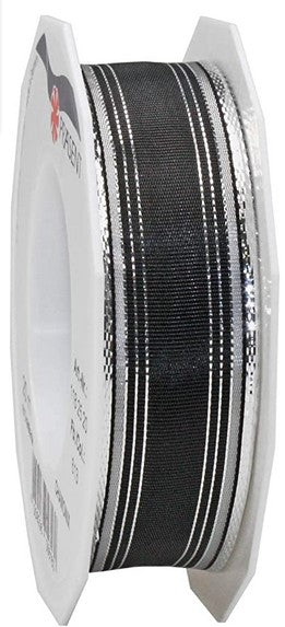 Nastro Chamonix Black decorativo nero con bordi bianchi, lunghezza 20 m altezza 25 mm per confezioni regalo - DeMatteis.it