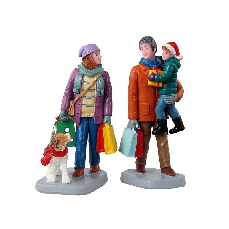 Holiday Shoppers Set Of 2 Lemax figurine decorative natalizie per villaggi di Natale, set famiglia con bambino e cane - DeMatteis.it