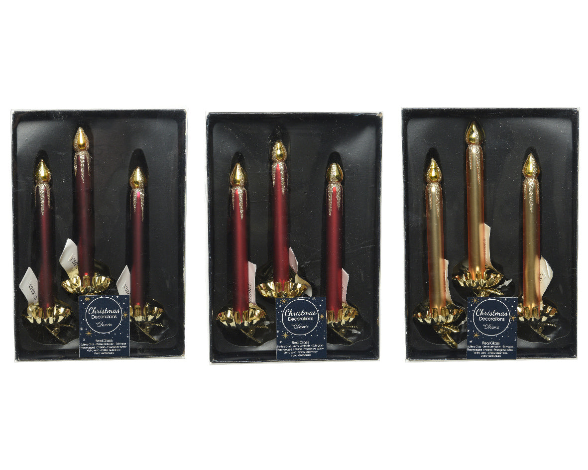 Box 3 Candele Finte Con Clip decorative per addobbi natalizi diametro 4 cm altezza 5 cm con supporti dorati - DeMatteis.it
