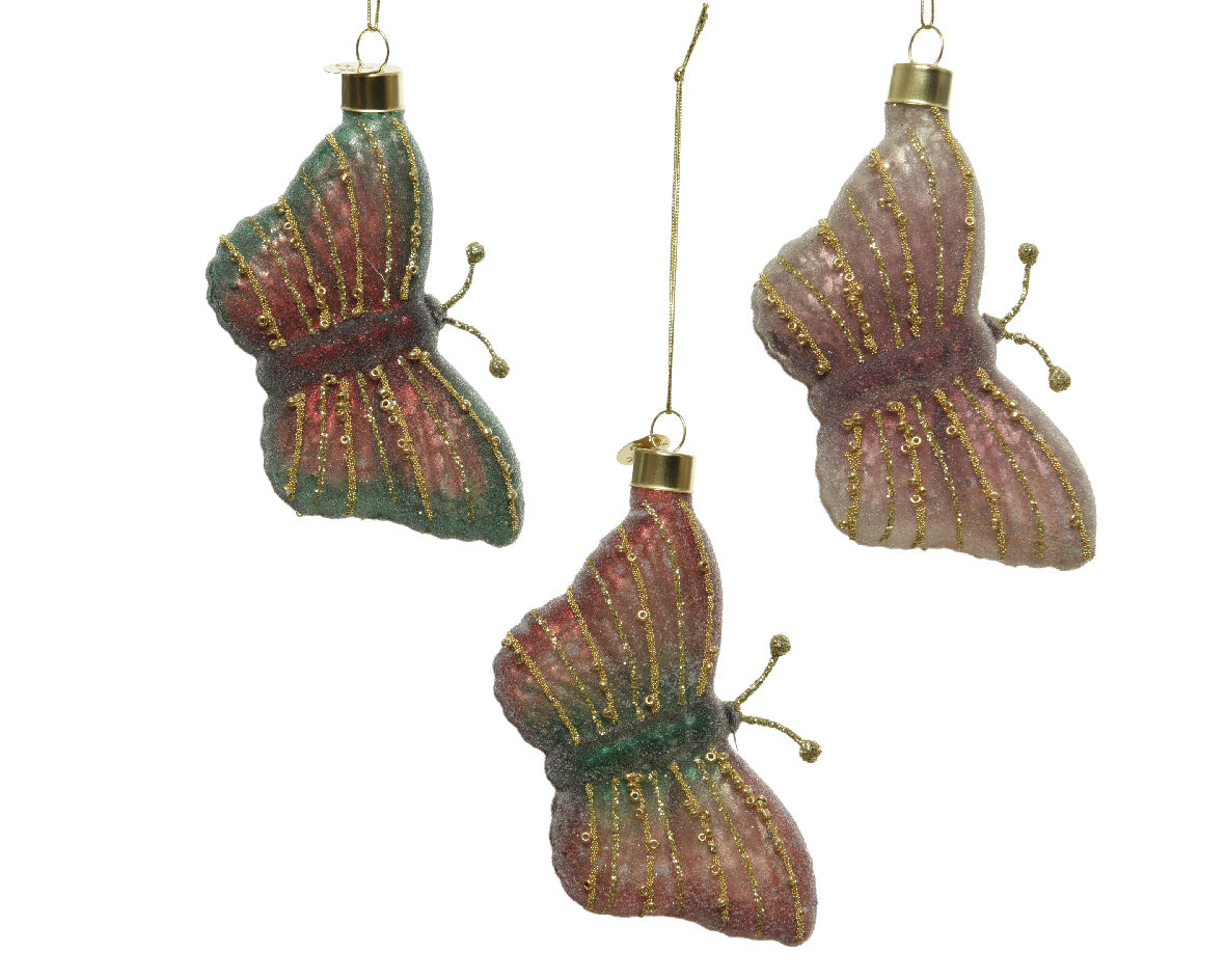 Pendente Farfalla Velvet Pink ornamento natalizio con paillettes dorate dimensioni 2 x 10 x 6 cm - DeMatteis.it