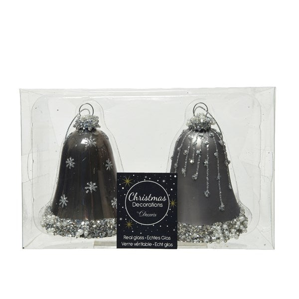Box 2 Campane di Natale in vetro 8 cm warm grey decorazioni natalizie - DeMatteis.it