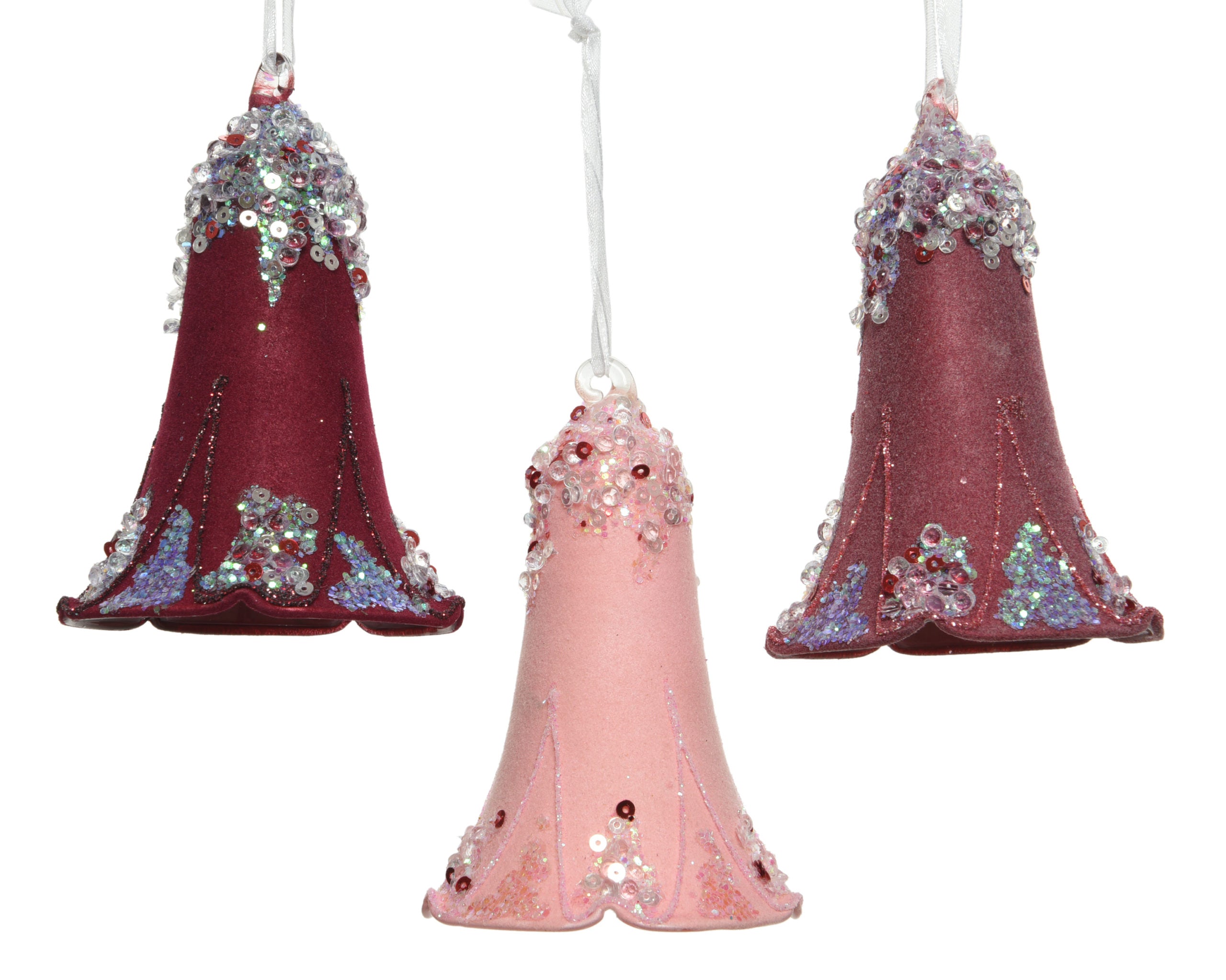 Fiore a campana vetro decorativo per addobbi natalizi 7 x 10 cm con paillettes e cordino - DeMatteis.it