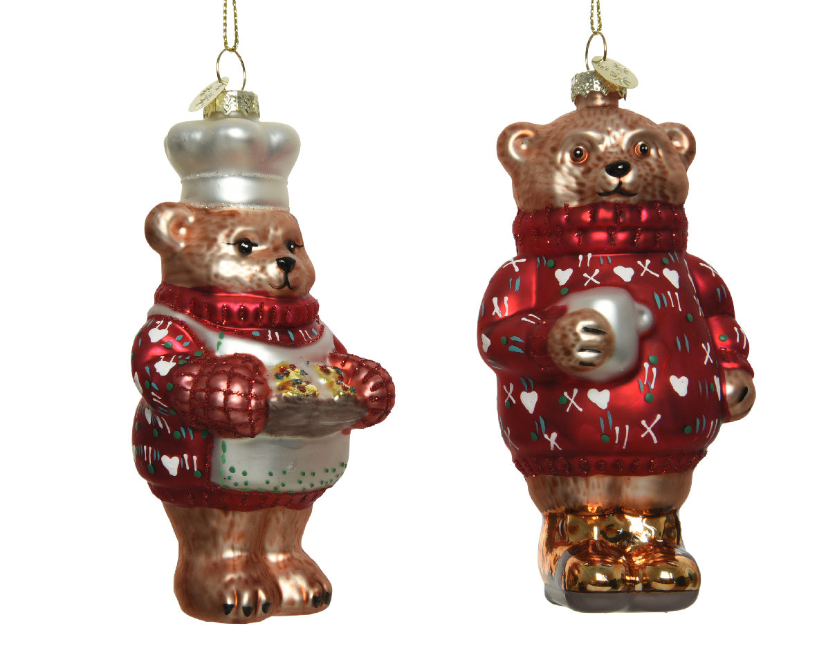 Pendente Vetro Orsetto Che Cucina 13 cm ornamento natalizio decorativo con gancio - DeMatteis.it