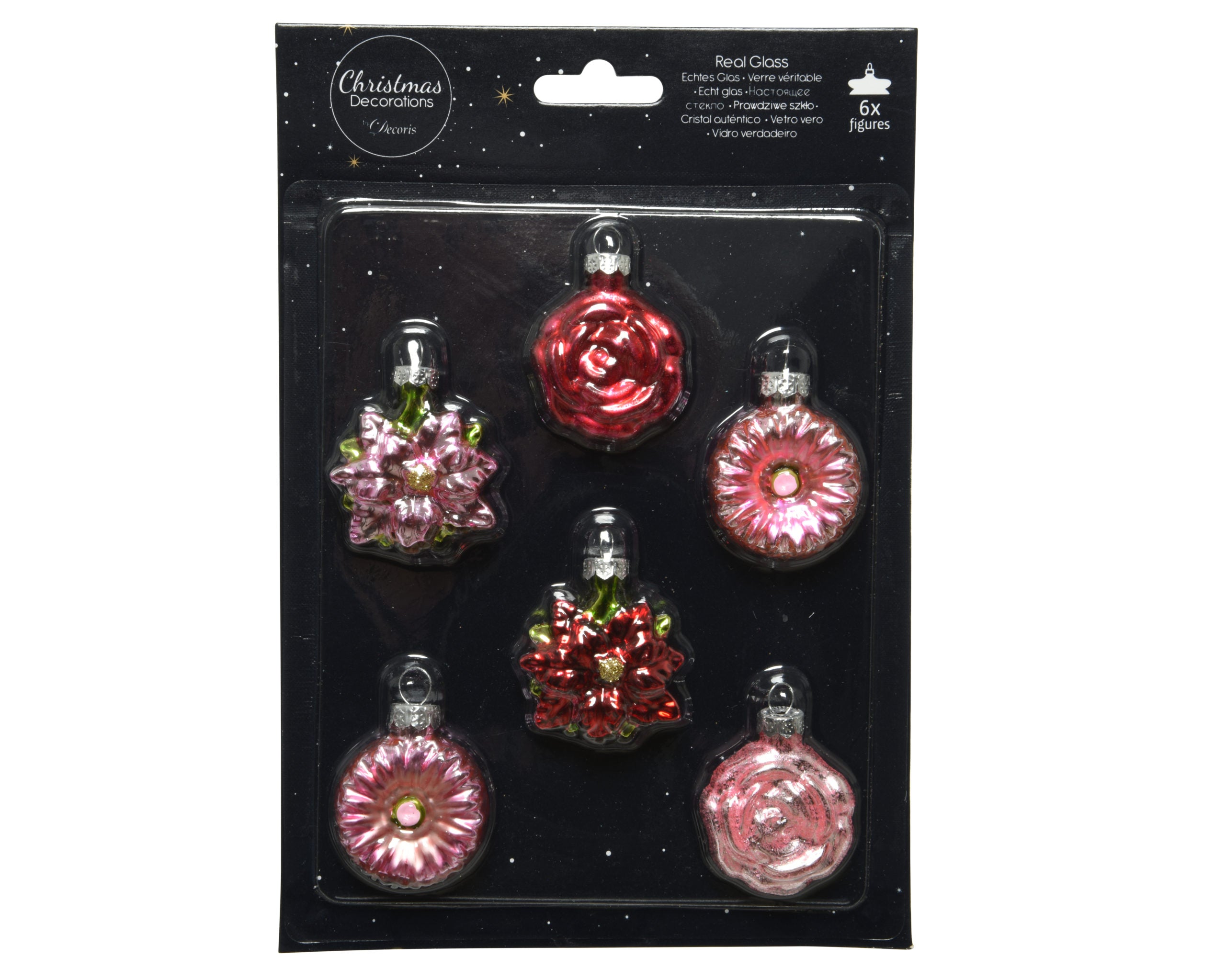 Set Ornamenti Fiori Vetro 5x5 cm per decorazioni natalizie con 6 palle in blister - DeMatteis.it
