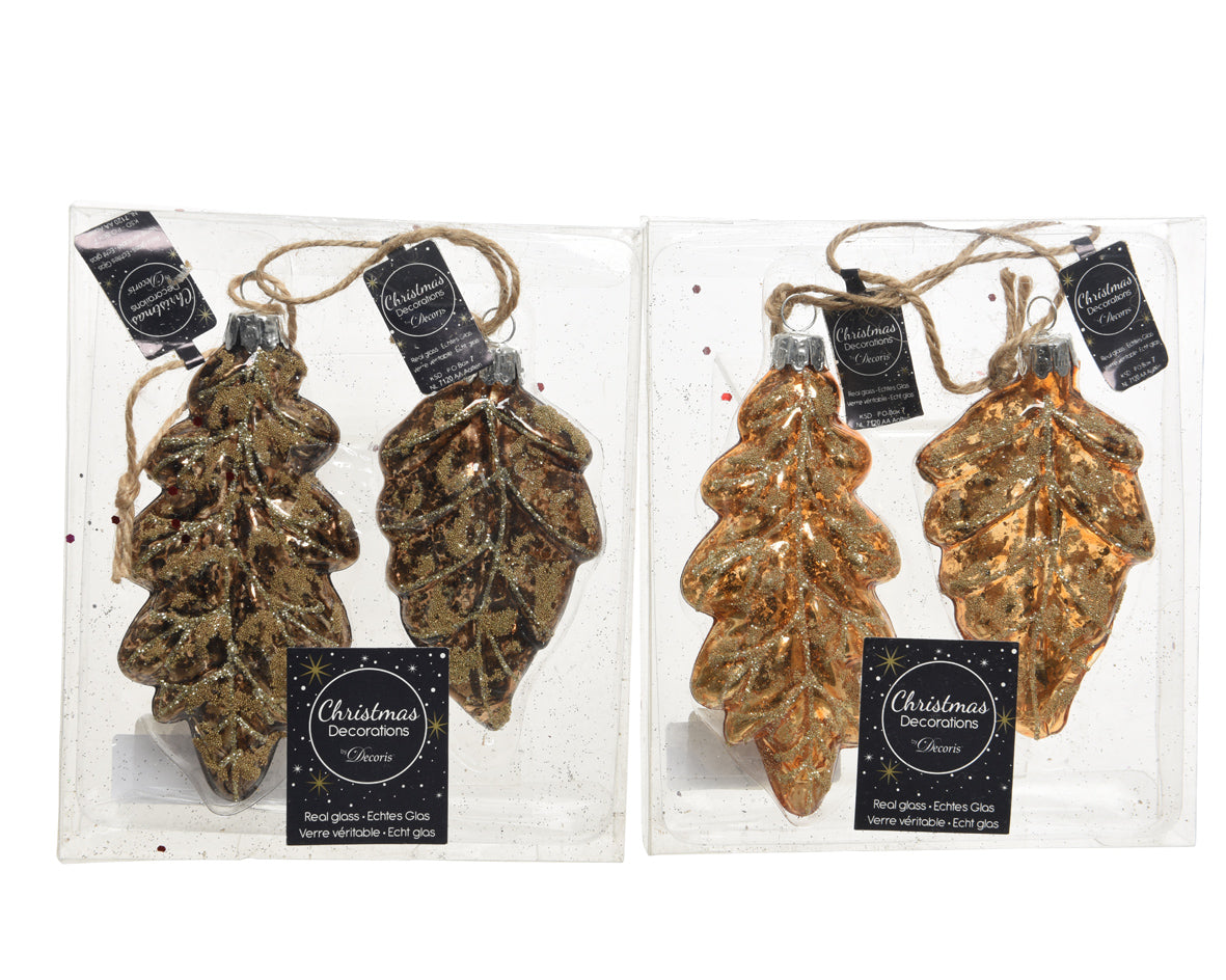 Foglia Vetro Con Glitter 6x13 cm decorazione natalizia in vetro con cordino - DeMatteis.it