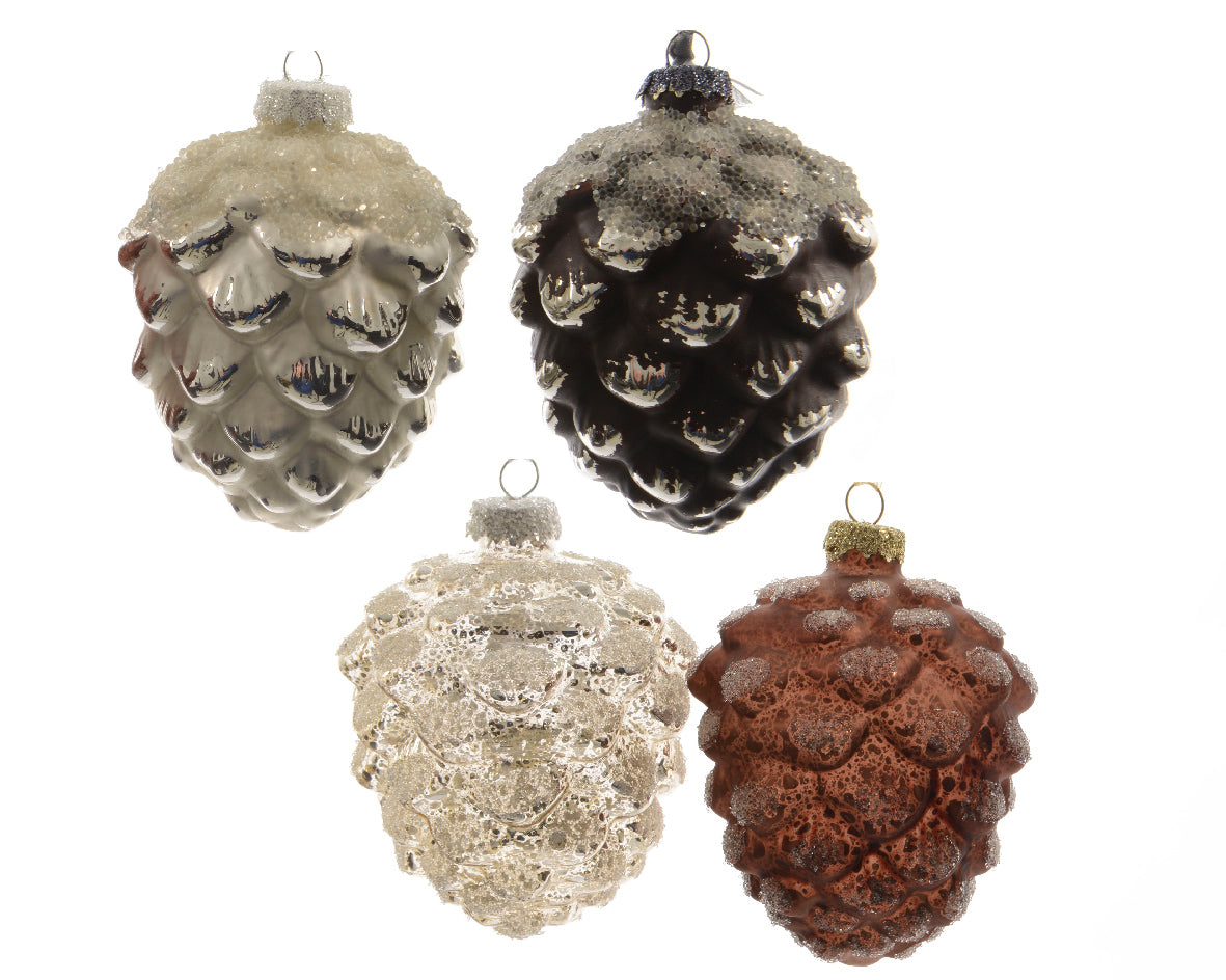Pigna Vetro Decorata ornamento natalizio da 7x10 cm per decorazioni albero di Natale - DeMatteis.it