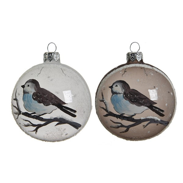 Sfera Vetro D 8 cm Uccellino Su Ramo decorazione natalizia in vetro con uccello su ramo diametro 8 cm - DeMatteis.it