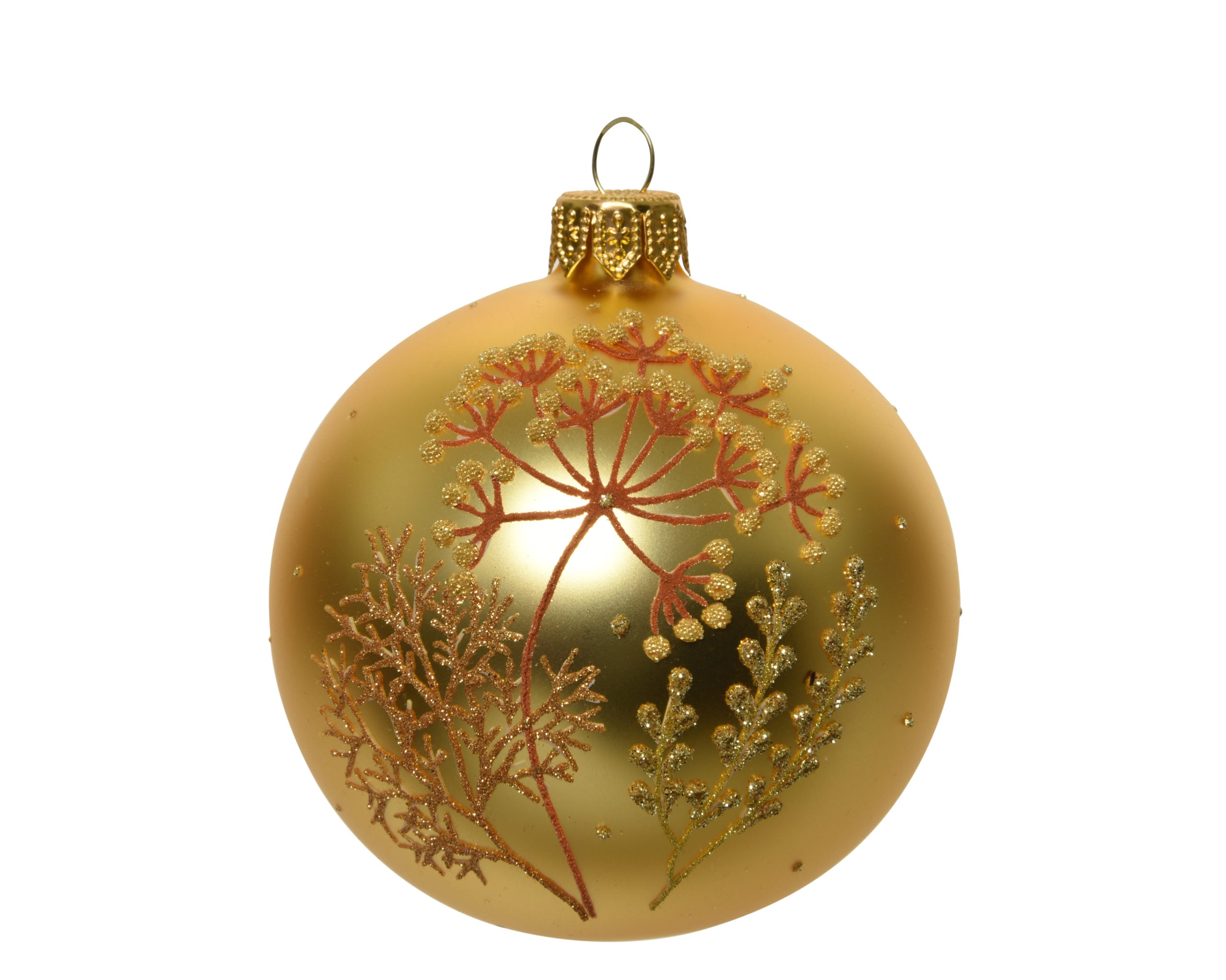 Palla di Natale oro con decorazione fiore ambra diametro 8 cm per addobbi natalizi - DeMatteis.it