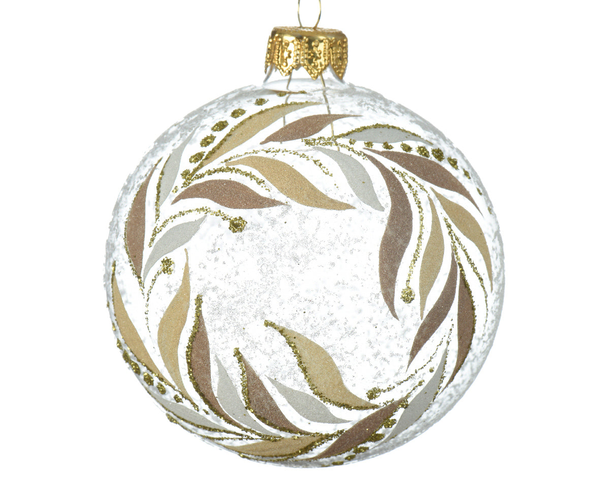 Palla di Natale trasparente diametro 8 cm con decorazione a foglie per addobbi natalizi - DeMatteis.it