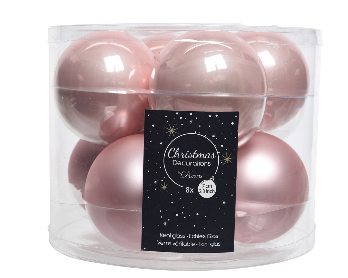 Box 8 Sfere Vetro diametro 7 cm blush pink per decorazioni natalizie - DeMatteis.it