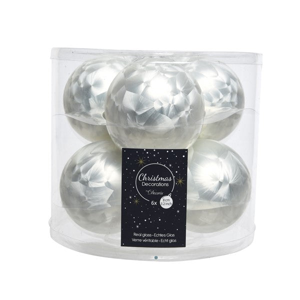 Box 6 Palline Di Natale Vetro D 8 Cmwhite Ice