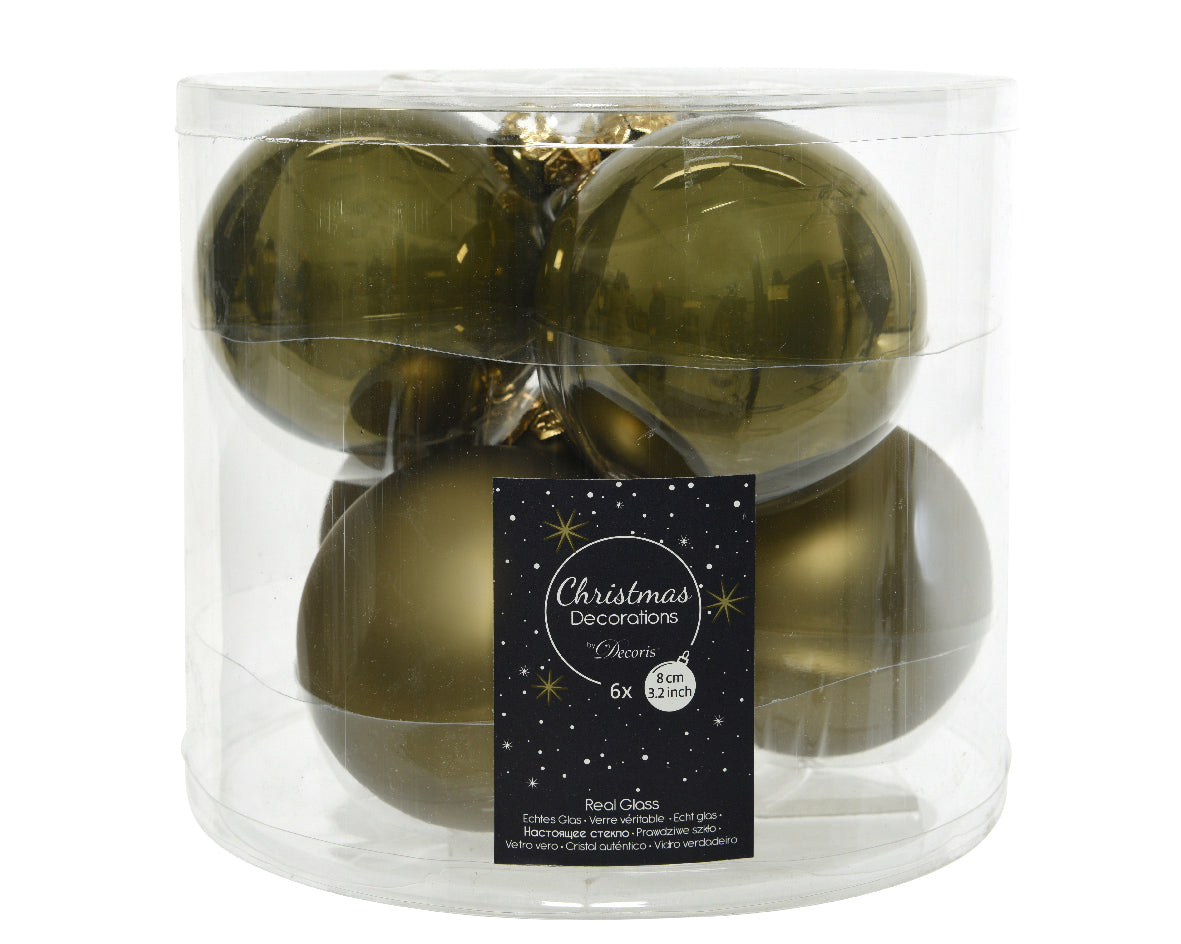 Box 6 Sfere Vetro diametro 8 cm Moss Green per decorazioni natalizie - DeMatteis.it