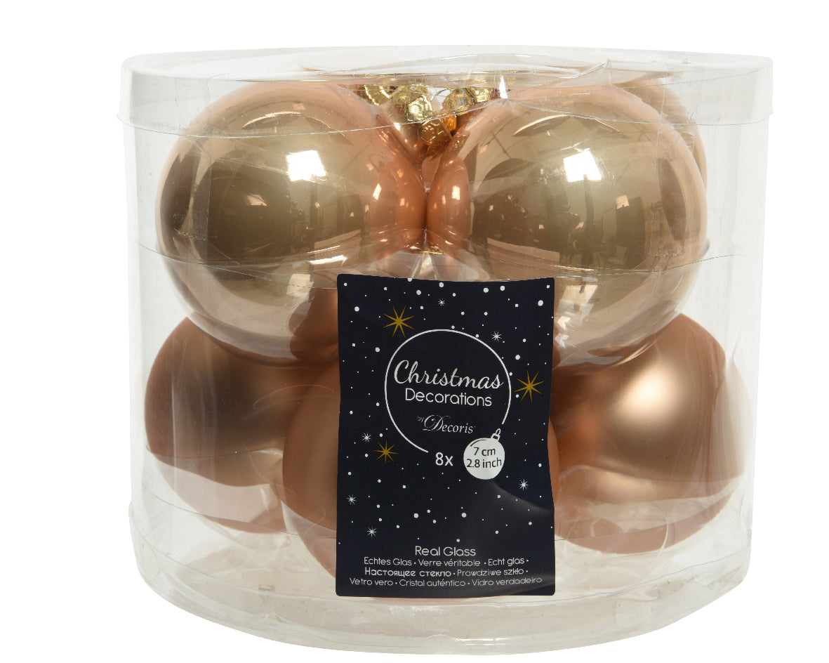 Box 8 Palline Di Natale Vetro diametro 7 cm Butterscotch per decorazioni natalizie - DeMatteis.it