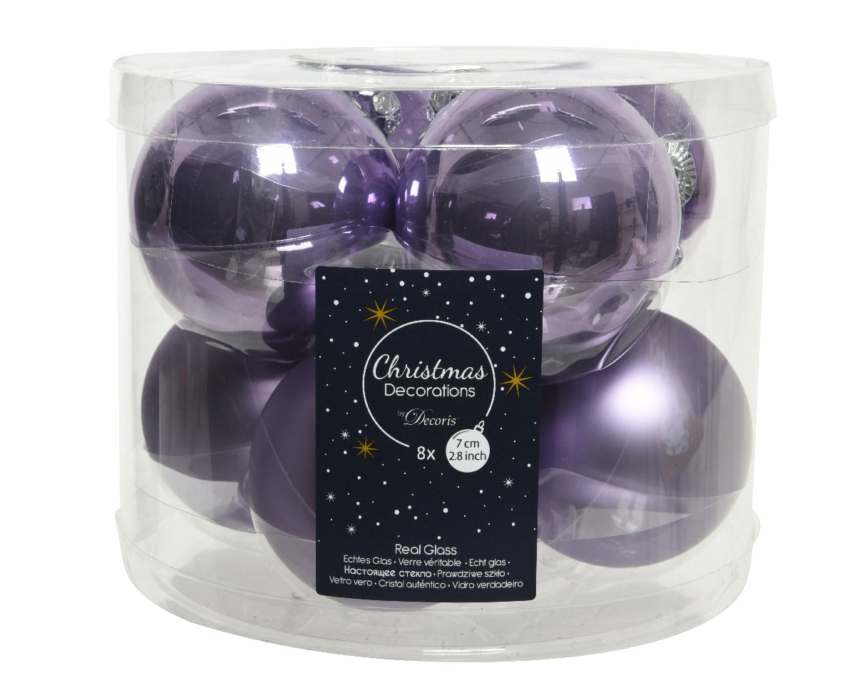 Box 8 Palline di Natale in vetro diametro 7 cm Heather per decorazioni natalizie - DeMatteis.it