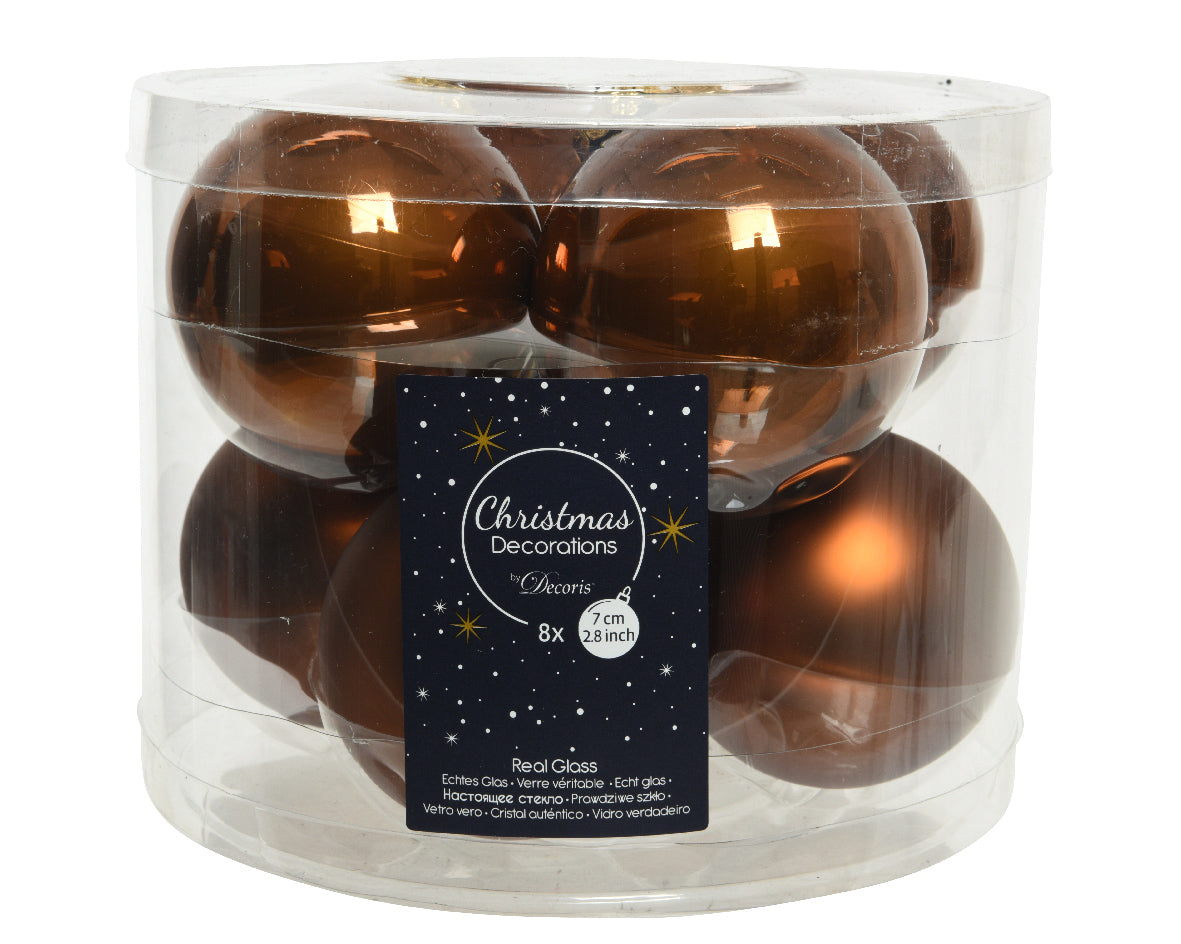 Box 8 Palline Di Natale Vetro diametro 7 cm Cinnamon per decorazioni natalizie in vetro autentico - DeMatteis.it