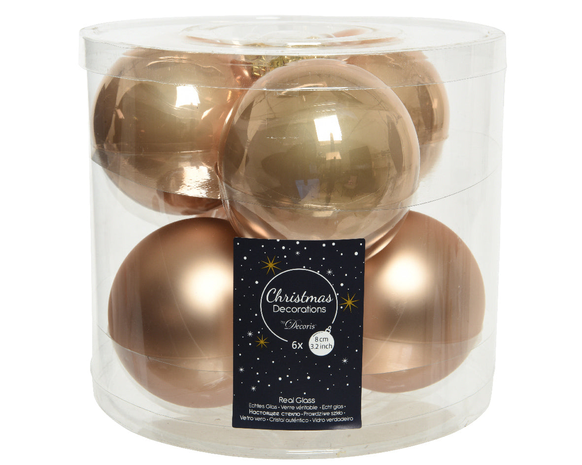 Box 6 Palline di Natale in vetro diametro 8 cm per decorazioni natalizie butterscotch - DeMatteis.it