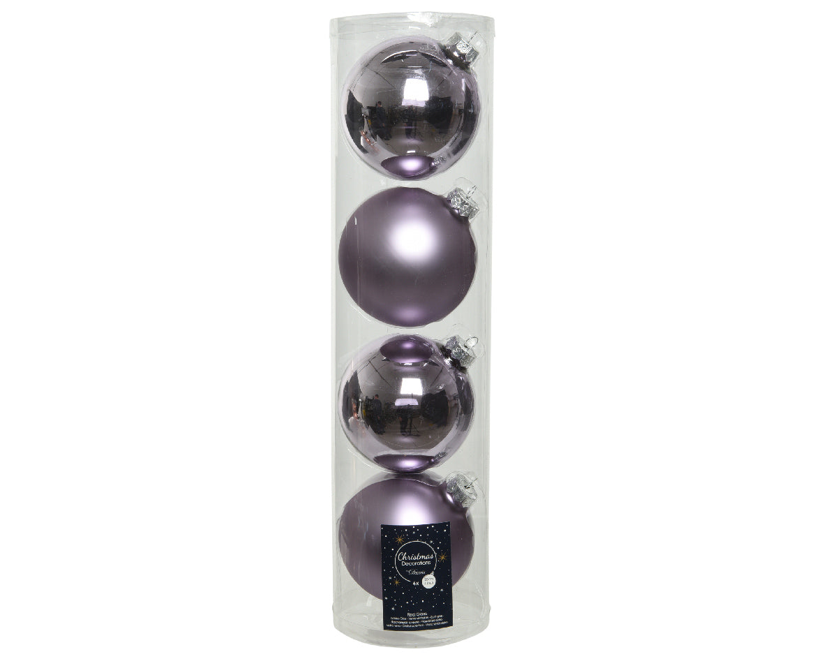 Box 4 Sfere Vetro diametro 10 cm Grosted Lilac per decorazioni natalizie in confezione trasparente - DeMatteis.it