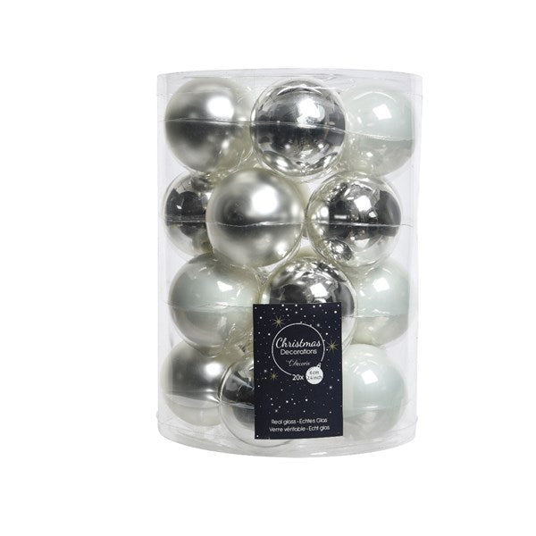 Box 20 palle di Natale in vetro diametro 6 cm per decorazioni natalizie bianco argento - DeMatteis.it