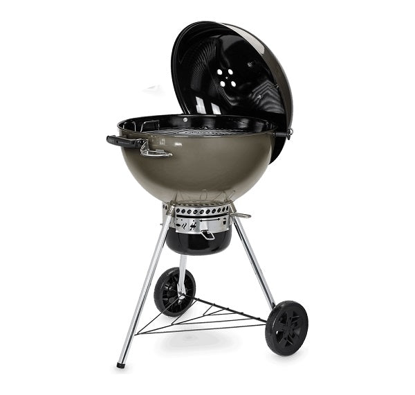 Weber, Barbecue Master Touch 57 Smoke Grey a carbone con cupola grigio fumé smaltata aperta, griglia in acciaio inox e carrello con ruote - DeMatteis.it