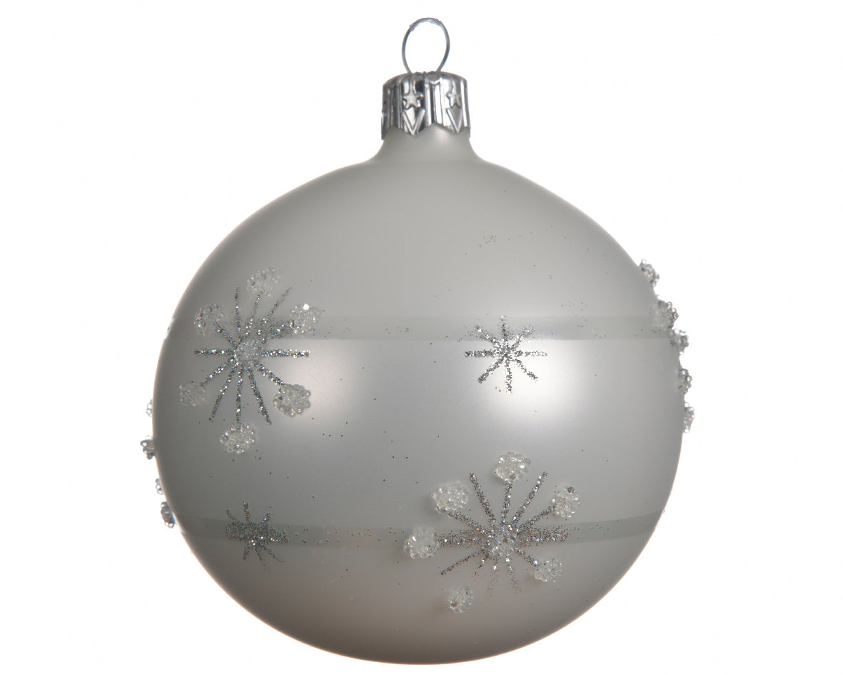 Sfera natalizia da 8 cm in vetro Winter White con decorazioni silver per albero di Natale - DeMatteis.it