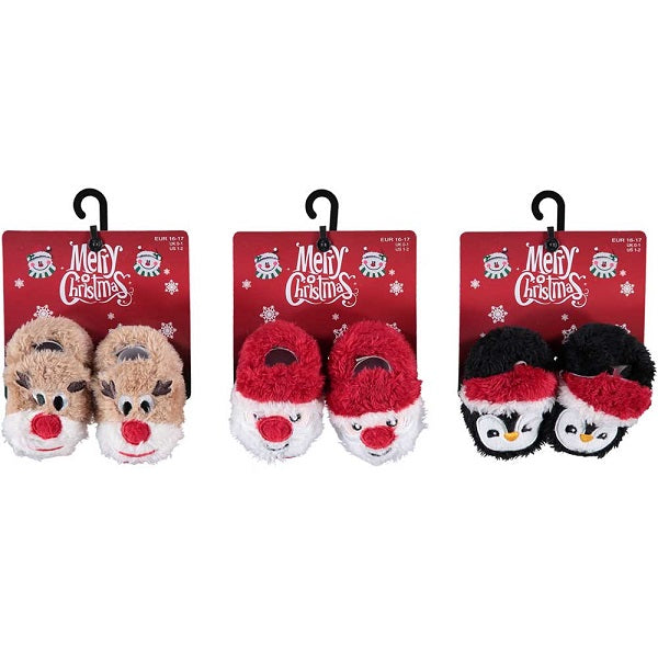 Pantofole a stivaletto natalizie per bambini con personaggi natalizi renna, Babbo Natale e pinguino - DeMatteis.it
