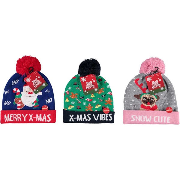 Cappello di Natale per bambini con luci LED e pon pon, accessorio natalizio festivo - DeMatteis.it