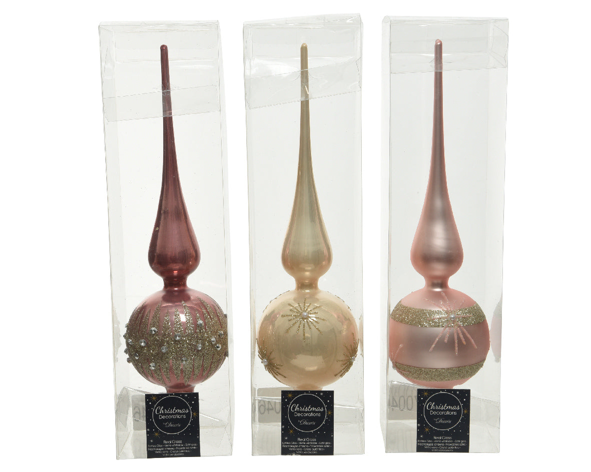 Puntale vetro decorativo per albero di Natale 8x31 cm con decorazioni glitterate - DeMatteis.it