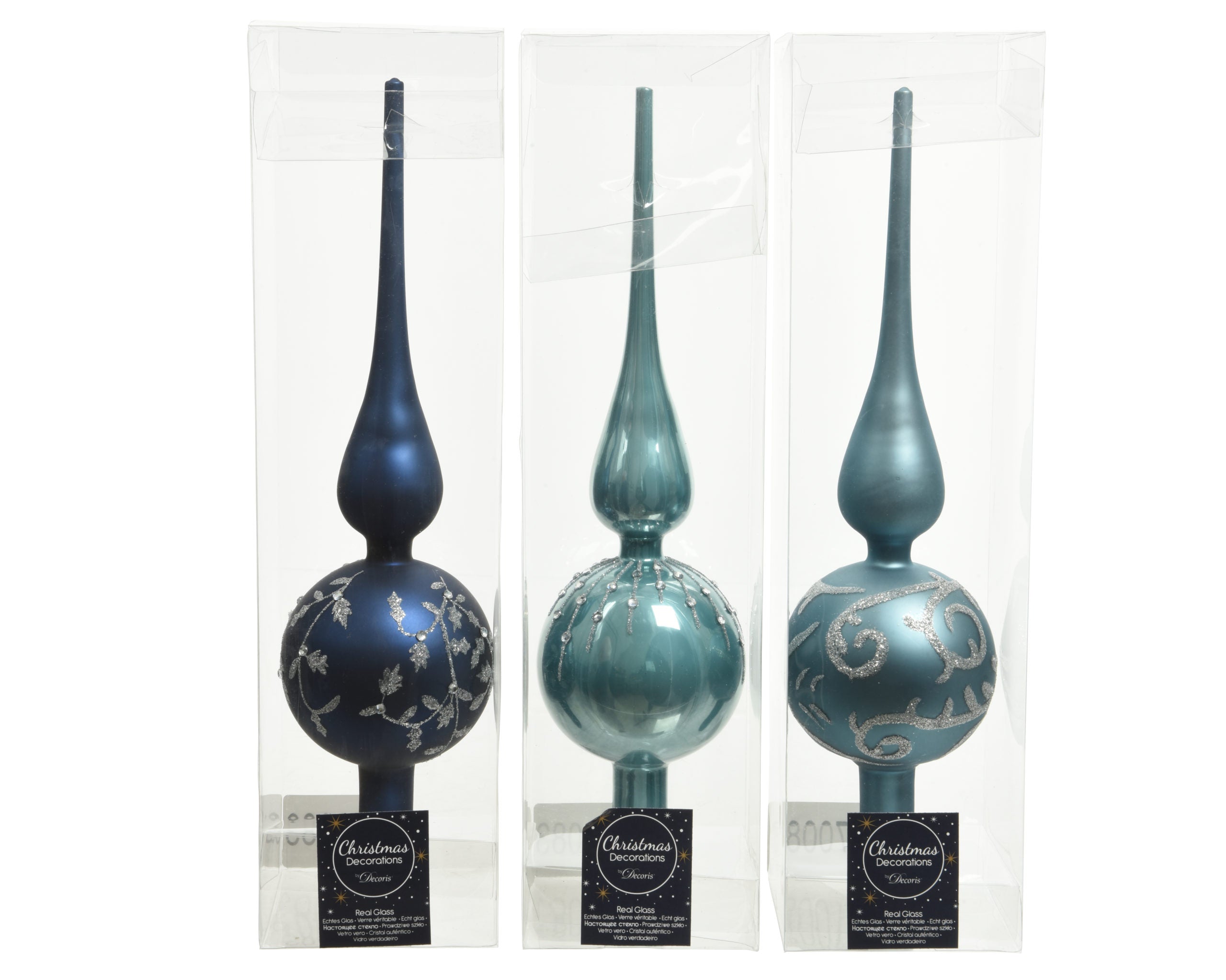 Puntal Vetro Blu Per Albero decorativo natalizio diametro 8 cm altezza 31 cm ornamento per cima albero - DeMatteis.it