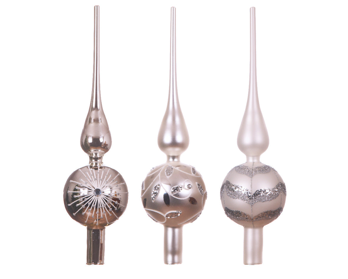 Puntale vetro per albero di Natale White Silver diametro 8 cm altezza 31 cm decorazione natalizia - DeMatteis.it