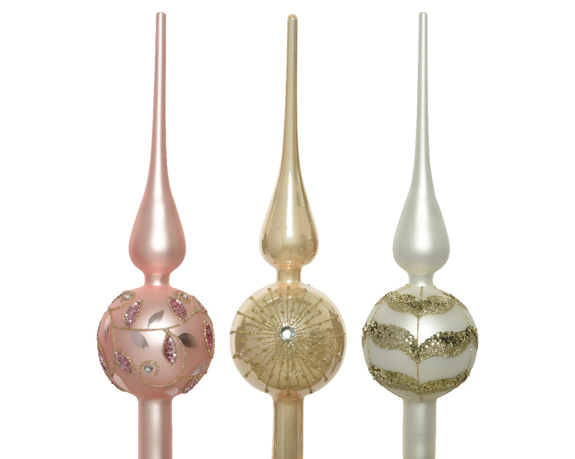 Puntale Vetro Per Albero Rosa Oro decorativo per cima albero di Natale diametro 8 cm altezza 31 cm - DeMatteis.it