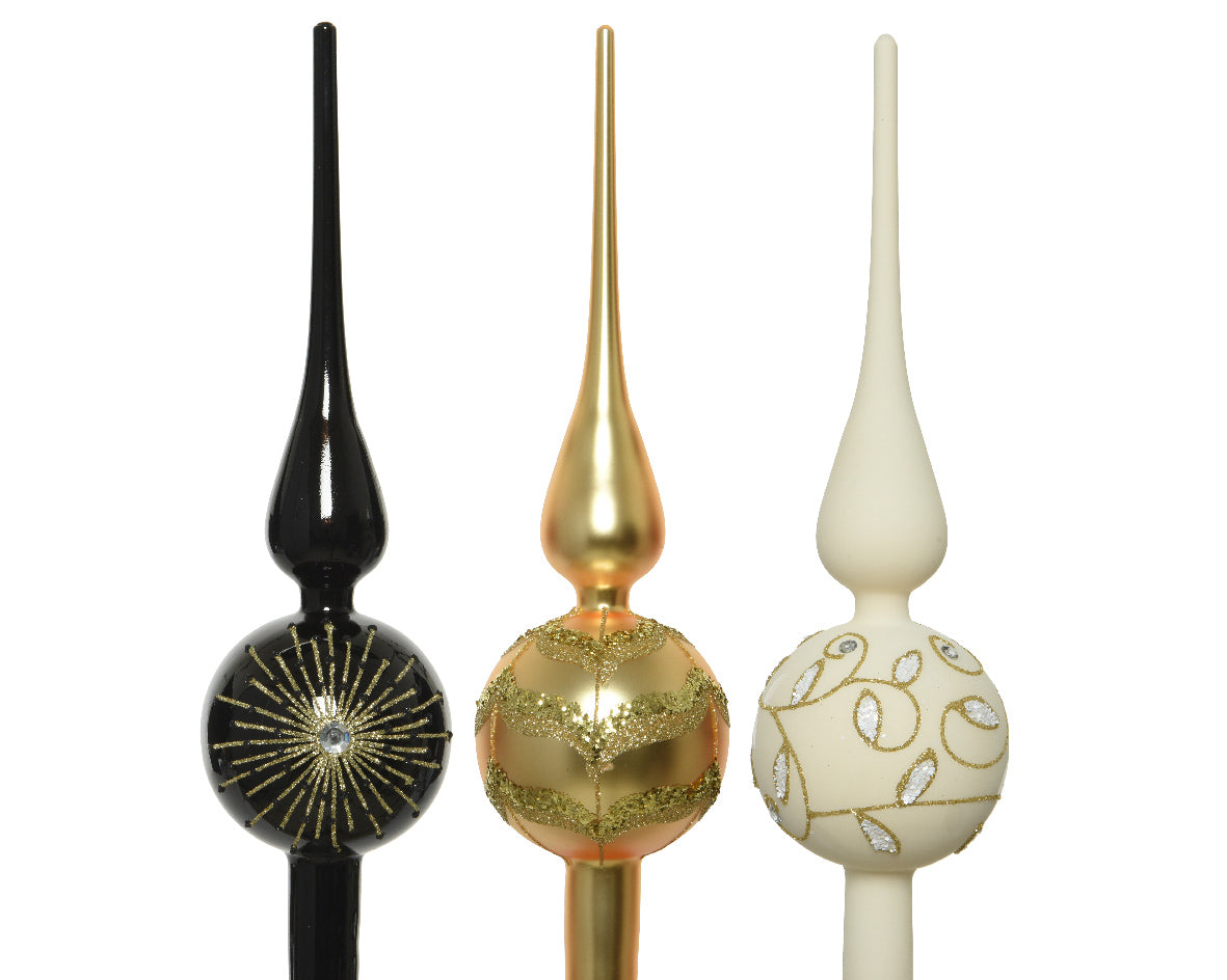 Puntale vetro per albero di Natale con decoro oro diametro 8 cm altezza 31 cm - DeMatteis.it