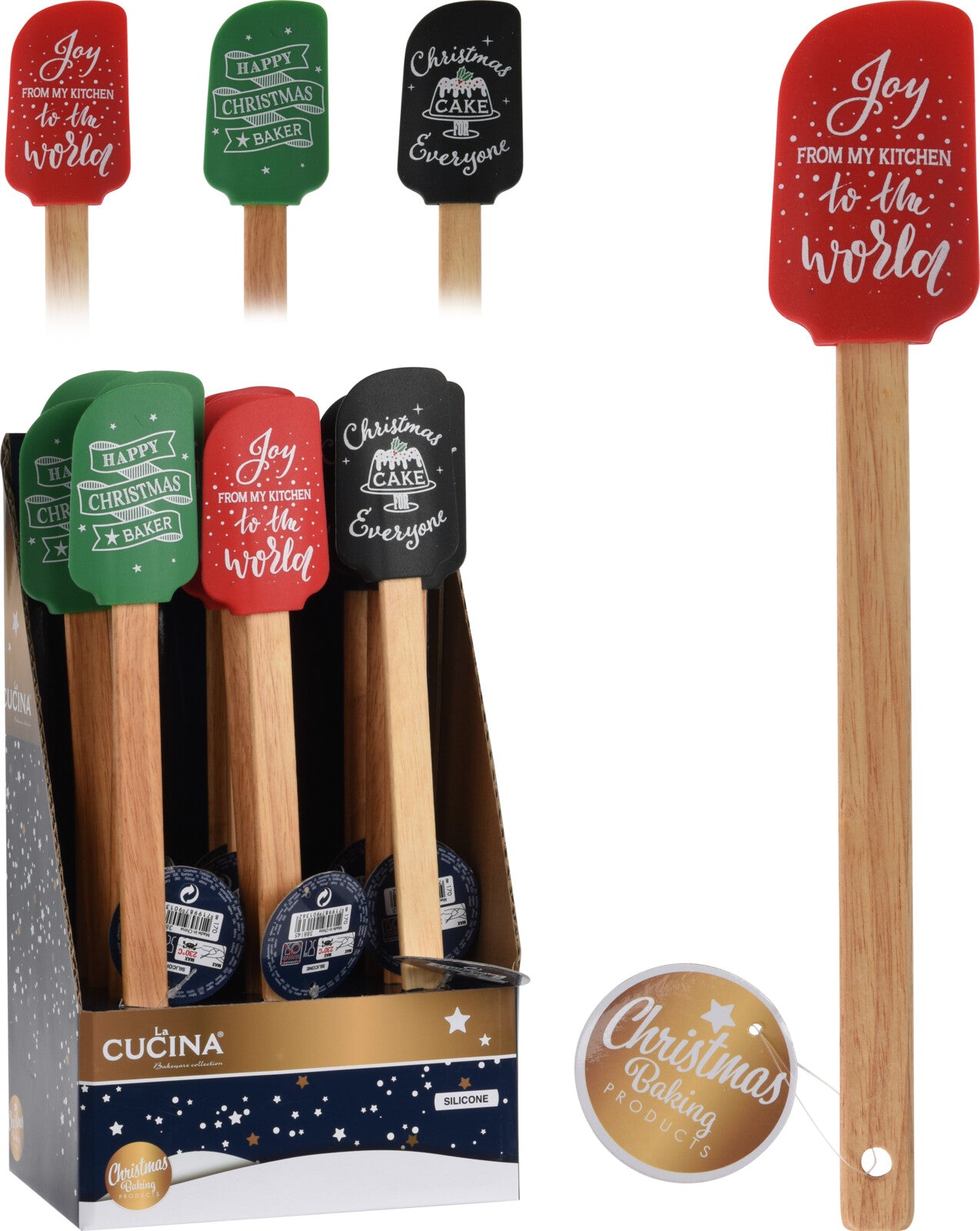 Spatola per dolci in silicone natalizia con manico in legno per preparazione impasti e decorazioni - DeMatteis.it
