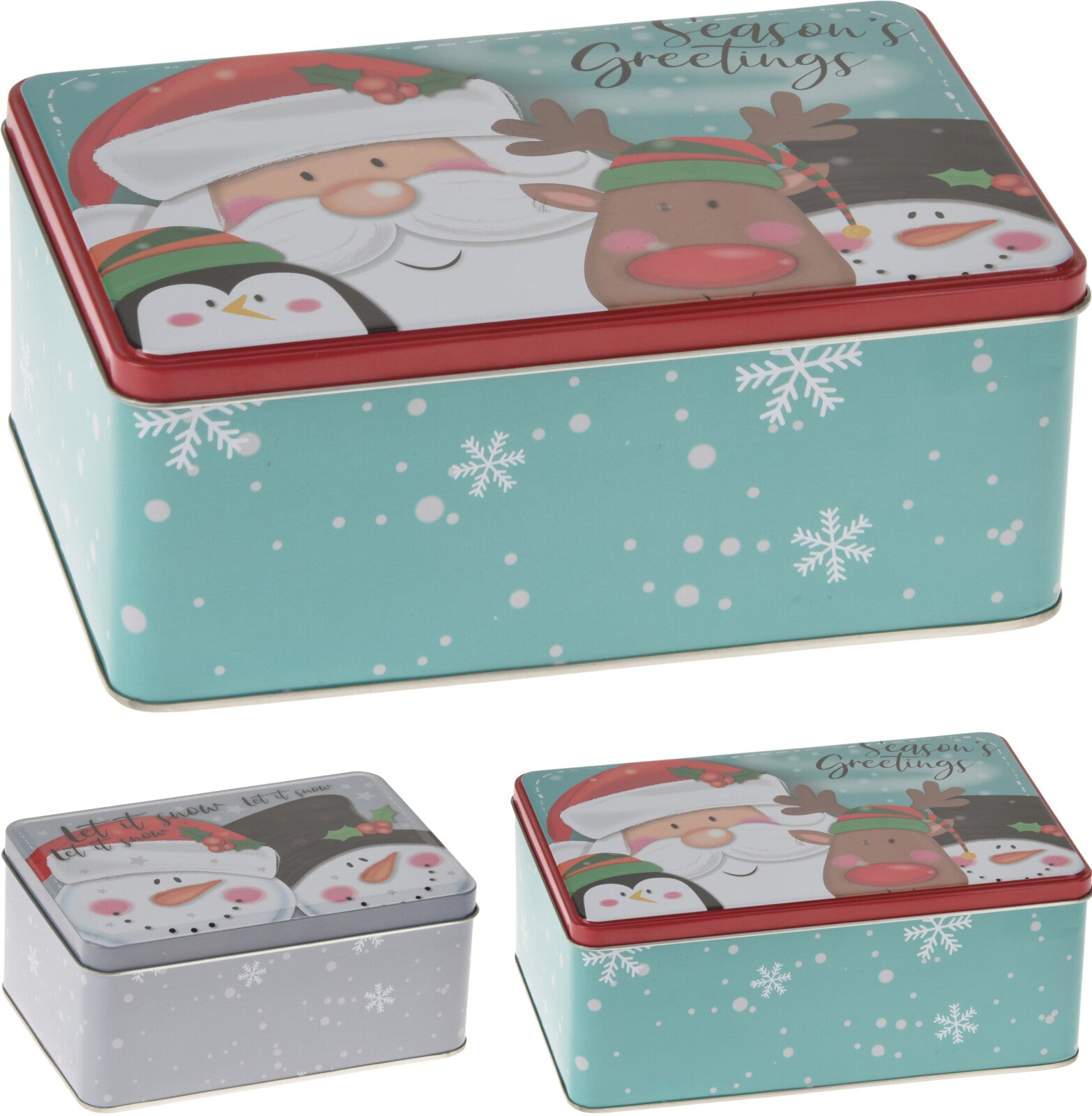 Set 3 Scatole Latta Natale per conservazione alimenti e regali nelle misure 26 x 18,5 x 9 cm, 20 x 13 x 8 cm, 16 x 11 x 7 cm - DeMatteis.it