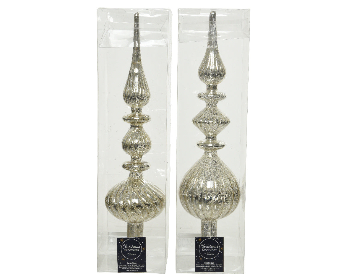 Puntale Vetro Silver Anticato decorativo per albero di Natale diametro 9 cm altezza 35 cm - DeMatteis.it