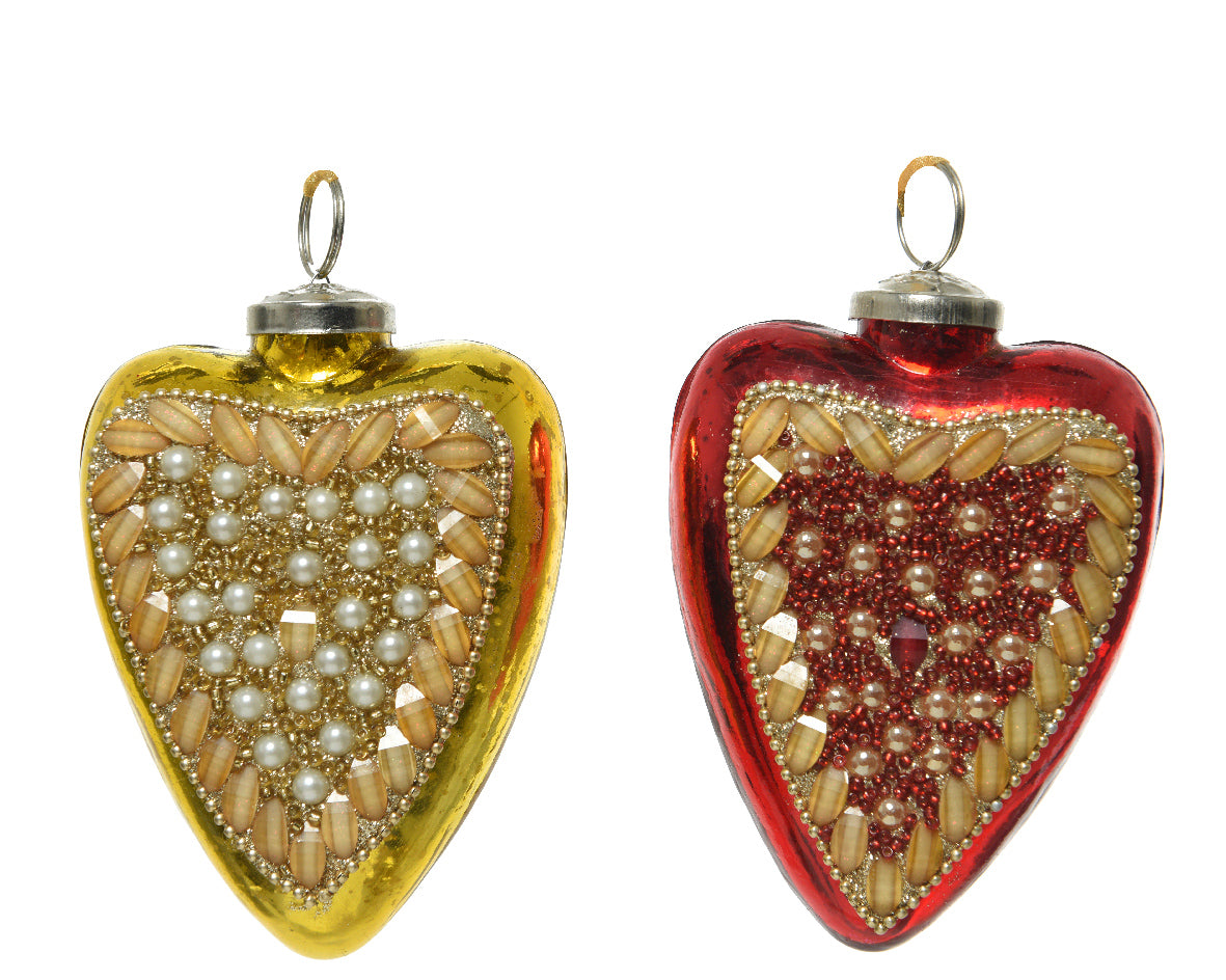 Pendente Vetro Cuore 9 x 11 cm decorato con perle per ornamento natalizio - DeMatteis.it