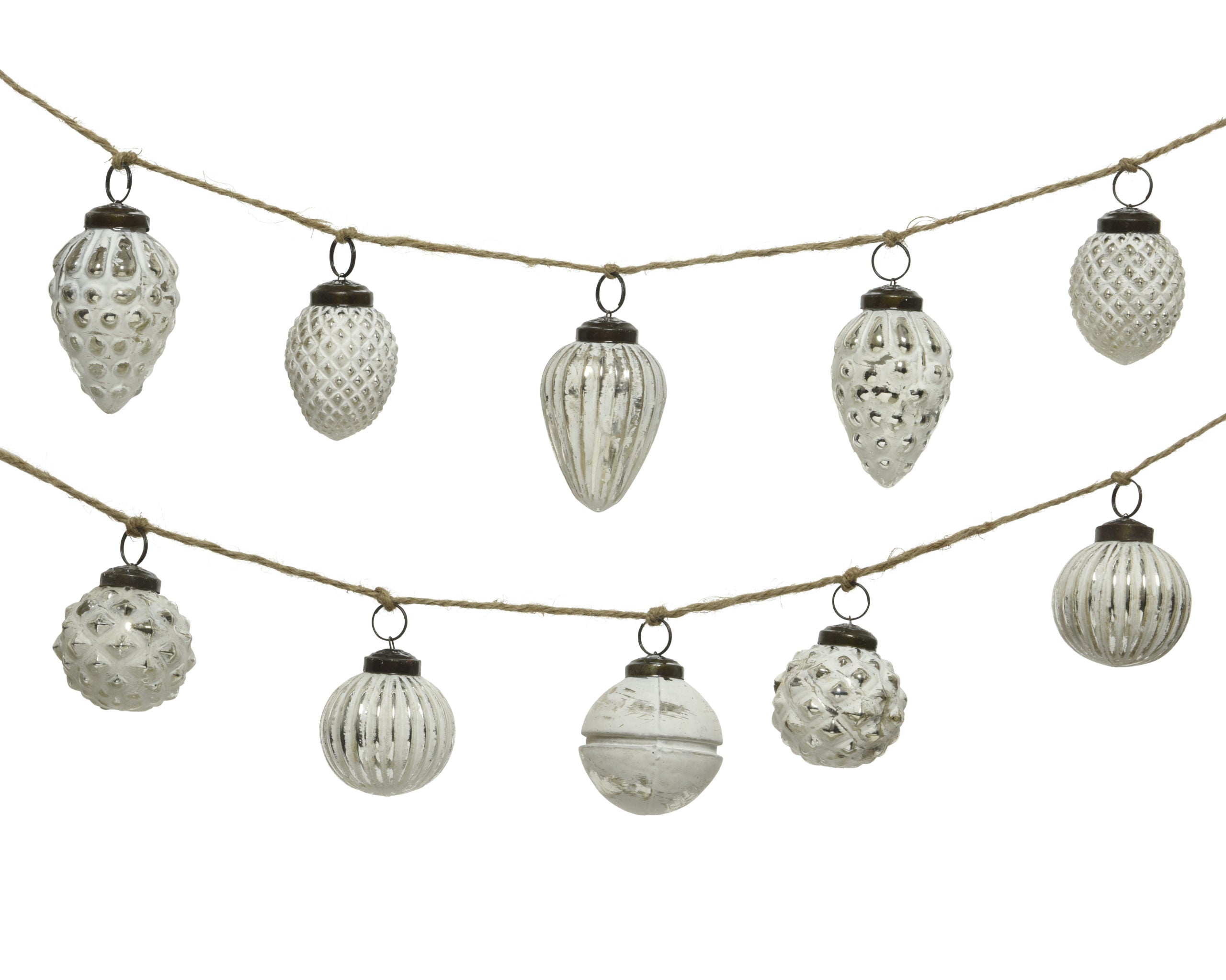 Ghirlanda decorativa con pigne e sfere in vetro bianco per decorazioni natalizie 120 cm - DeMatteis.it