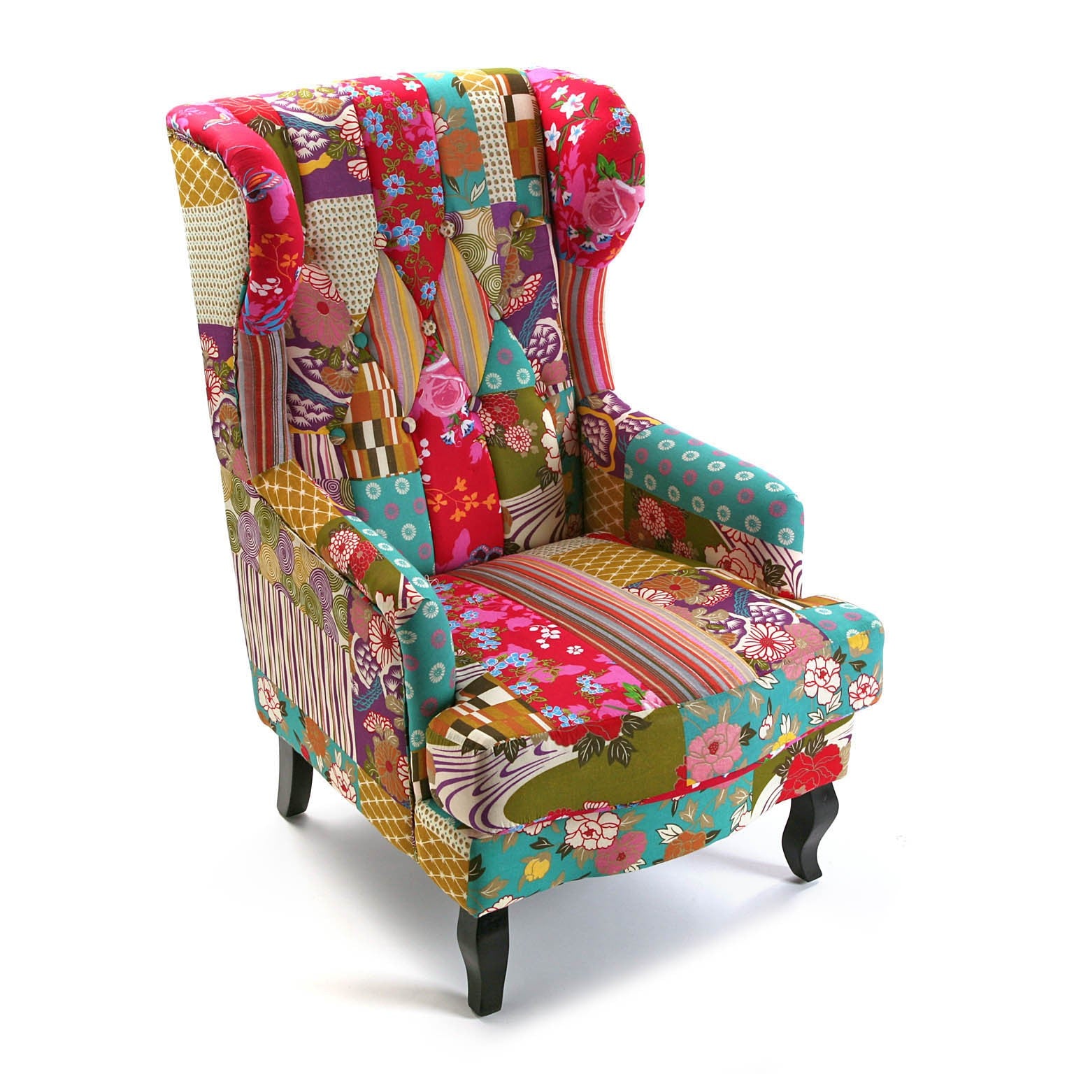 Poltrona Patchwork Rosa Tessuto Fiori