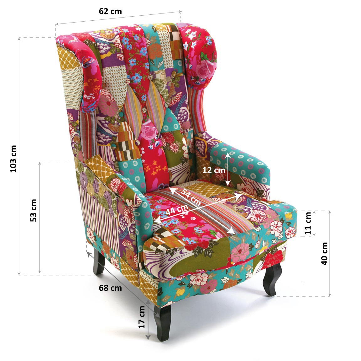 Poltrona Patchwork Rosa Tessuto Fiori